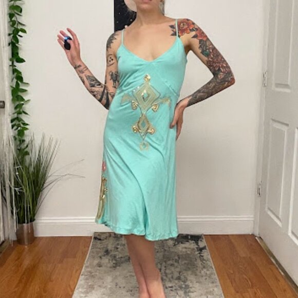 Cavalli Aqua and Gold Midi Dress - Picture 3 of 15